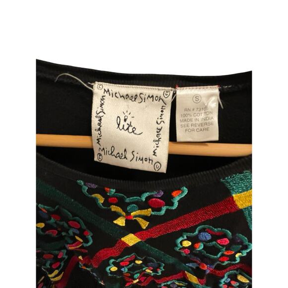 Michael Simon Christmas Dress S Black Midi Holiday Festive Embroidered‎ Pockets - Picture 4 of 6